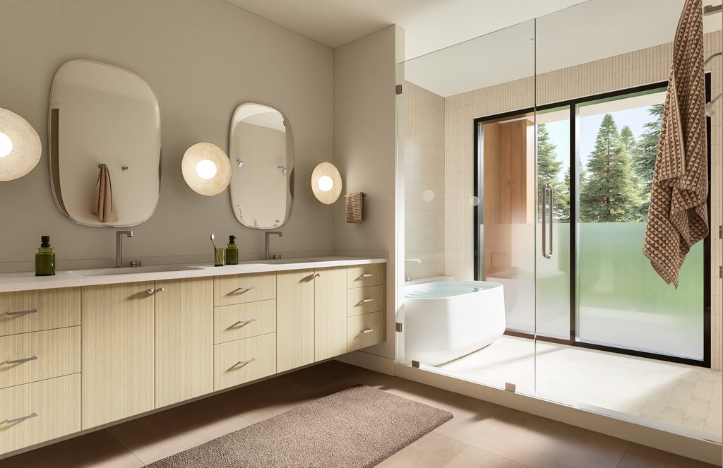 an interior bathroom shot of the twin gables